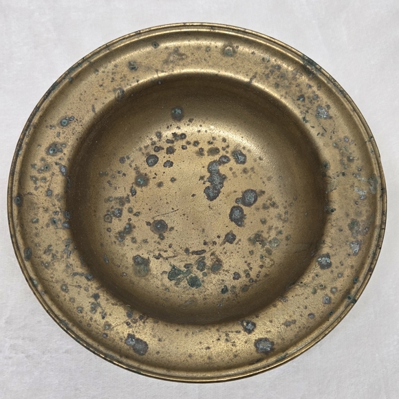 Source Unknown Other - Vintage/Antique Solid Brass Shallow Bowl Patina 8.5"  Heavy Rustic Farmhouse
